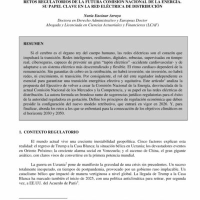 NURIA ENCINAR Retos regulatorios de la futura CNE. Su papel clave en la red eléctrica de distribución NURIA ENCINAR Retos regulatorios de la futura CNE. Su papel clave en la red eléctrica de distribución