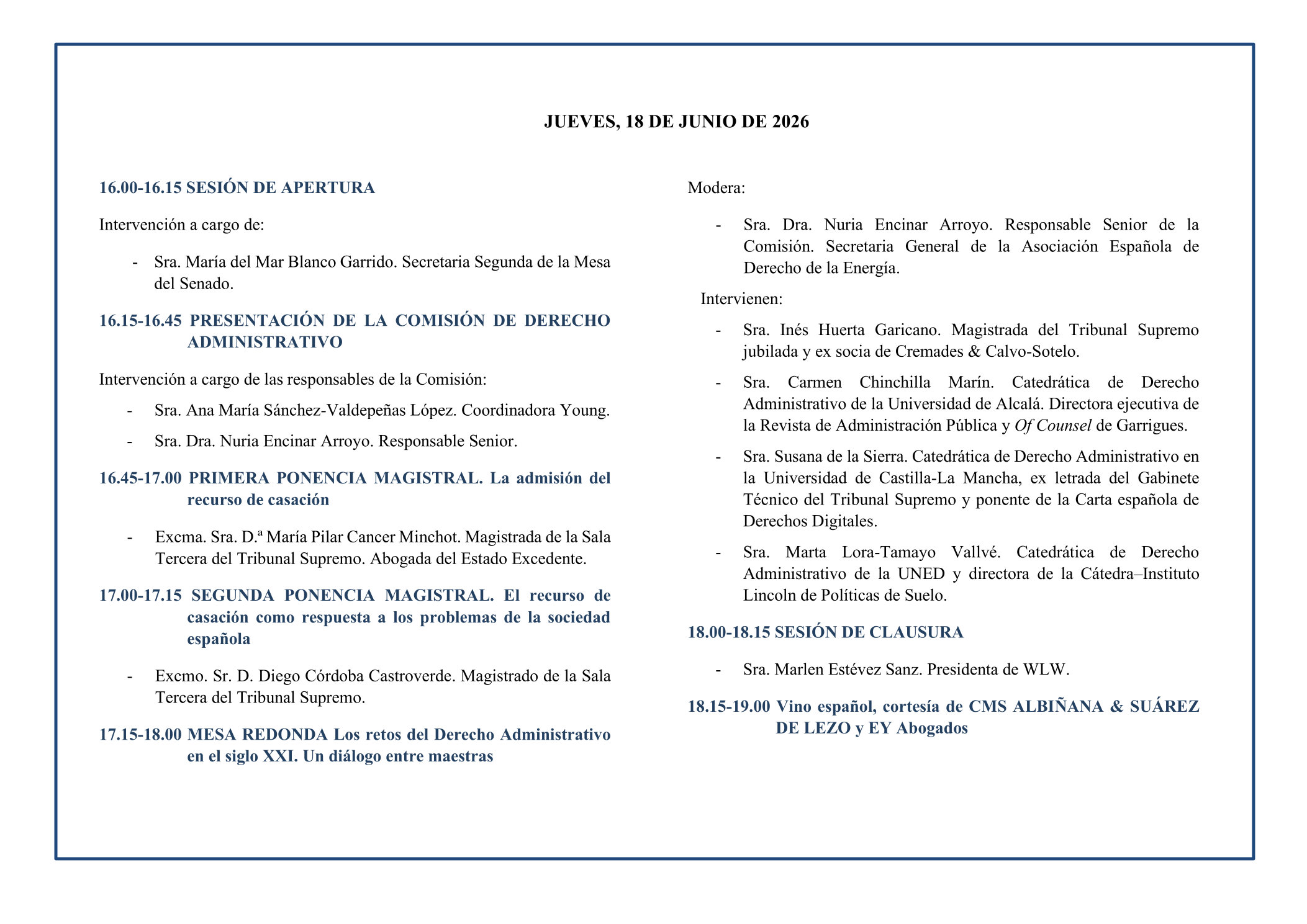 Presentación de la Comisión de Derecho Administrativo WLW- 18 de junio de 2026 a las 16 - horario